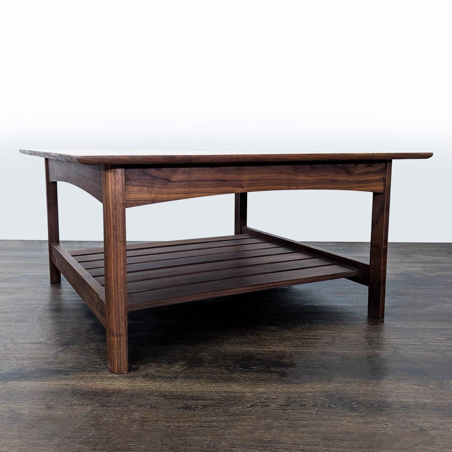 Wood Coffee Table with Slatted Shelf - image-6