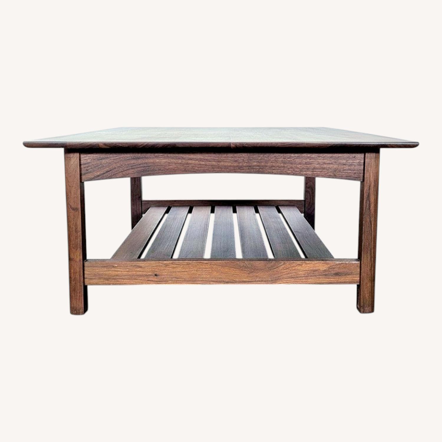Wood Coffee Table with Slatted Shelf - image-0