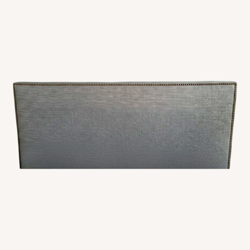 Used West Elm White Bedframe with Blue Fabric Headboard for sale on AptDeco