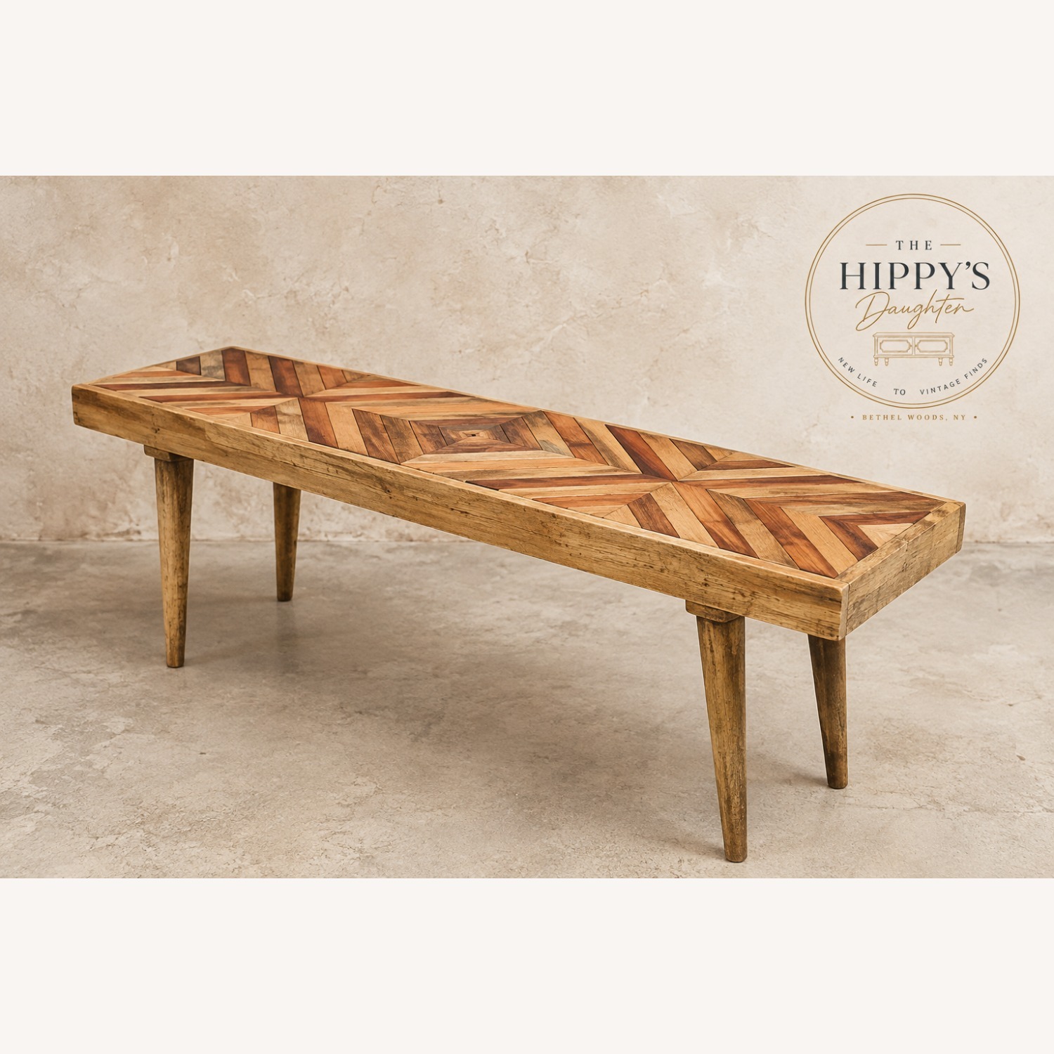 Etsy Geometric Wood Design Rustic Farmhouse Bench - image-0