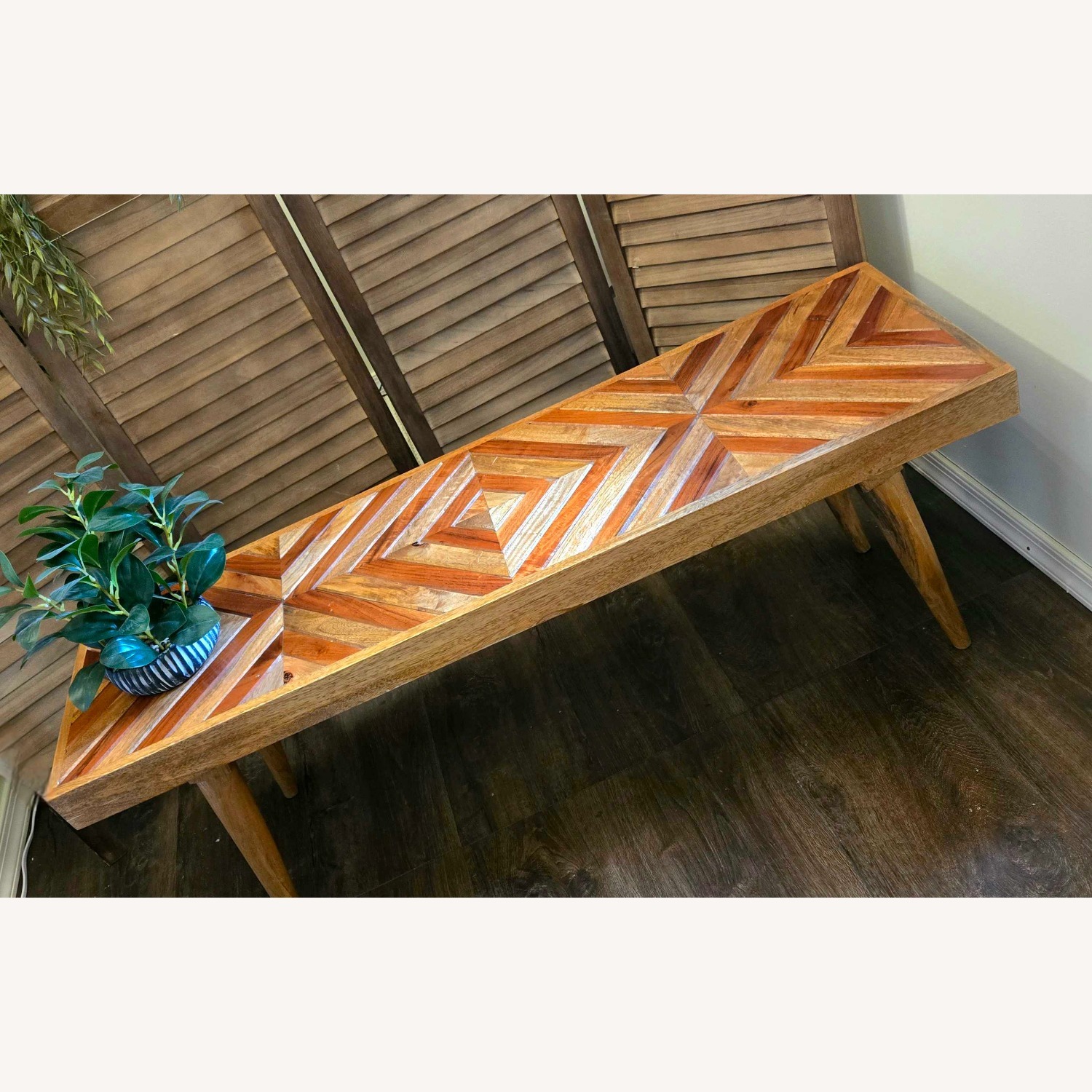 Etsy Geometric Wood Design Rustic Farmhouse Bench - image-5