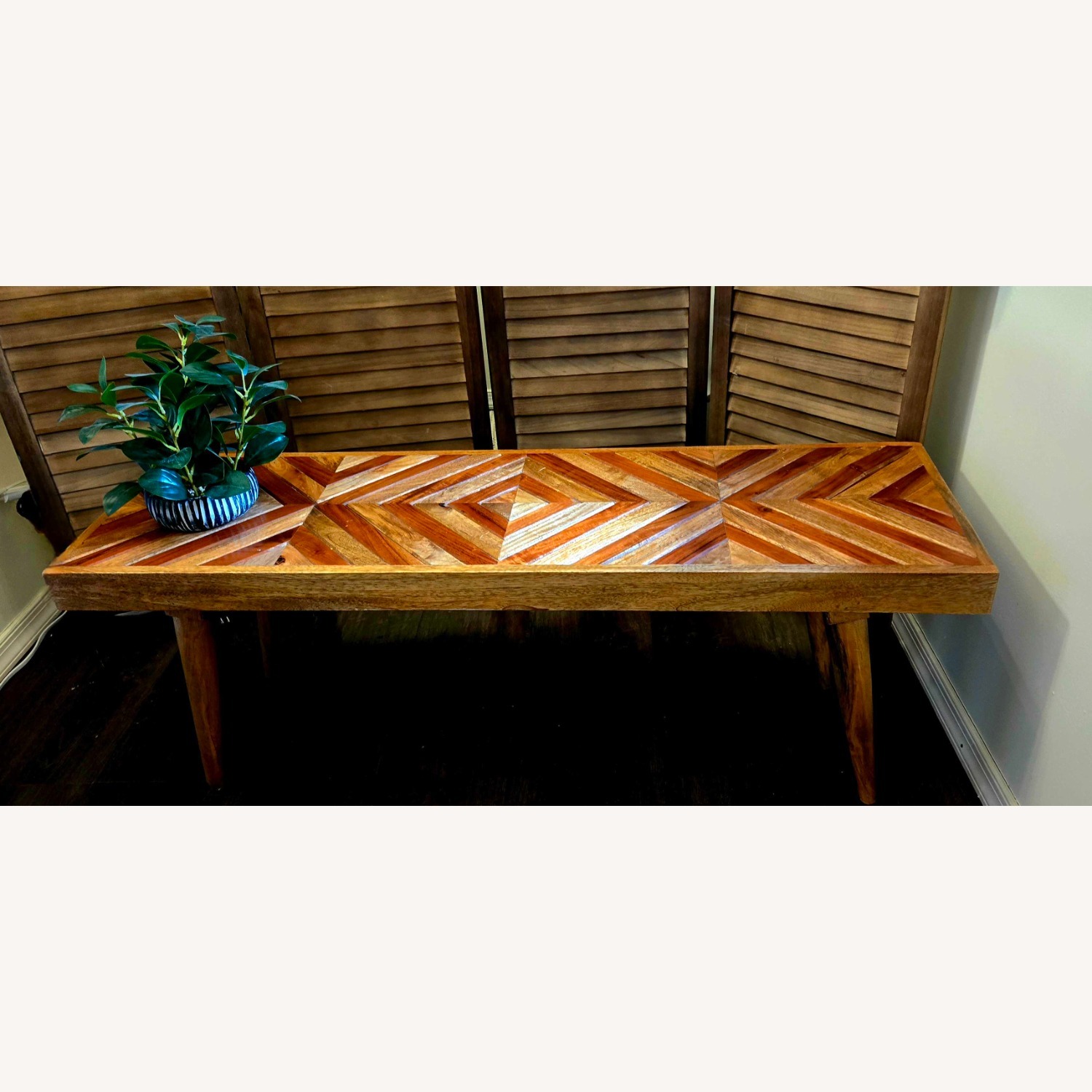 Etsy Geometric Wood Design Rustic Farmhouse Bench - image-6