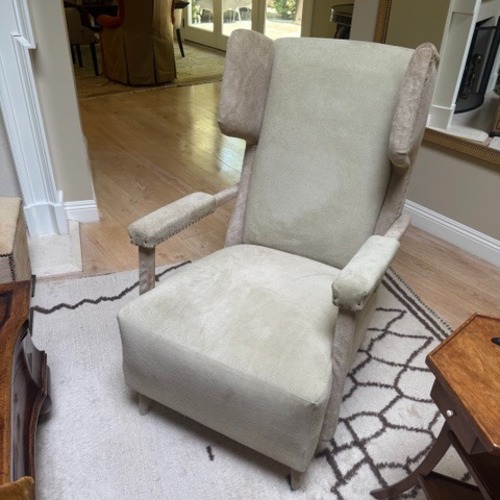 Used Mid Century 1952 Suede Wing Back Chairs Antique for sale on AptDeco