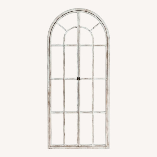 Used Home Depot Arched Solid Wood Weathered White Floor Mirror for sale on AptDeco