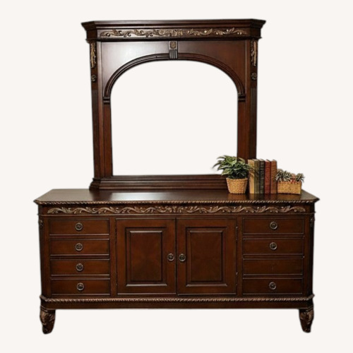 Used Vintage Traditional Dresser with Ornate Mirror for sale on AptDeco