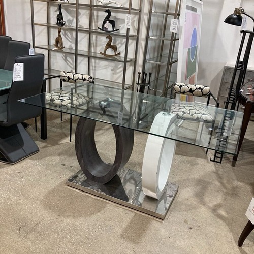Used Contemporary Rectangle Glass Top Dining Table for sale on AptDeco