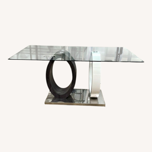 Used Contemporary Rectangle Glass Top Dining Table for sale on AptDeco