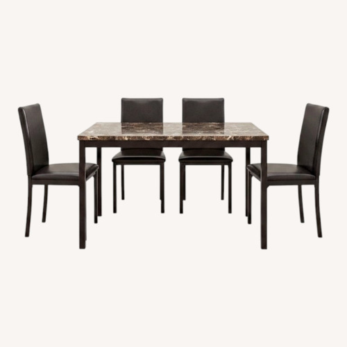 Used Raymour & Flanigan Dark Brown Marble Dining Set for sale on AptDeco