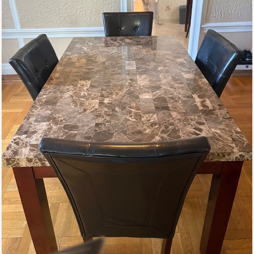 Used Raymour & Flanigan Dark Brown Marble Dining Set for sale on AptDeco