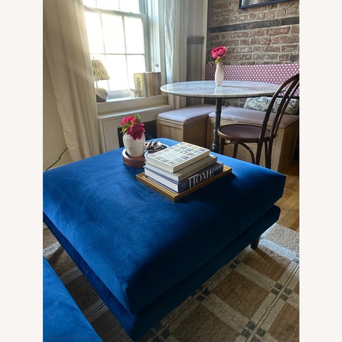 Used Joybird Lewis Blue Velvet Ottoman for sale on AptDeco