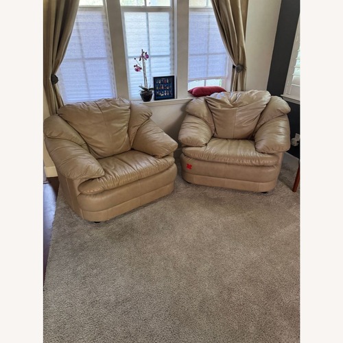 Used Natale Furniture Plush Beige Leather Lounge Chair  for sale on AptDeco