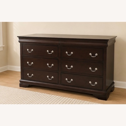 Used Dark Espresso Wood 6-Drawer Dresser with Silver Hardware for sale on AptDeco