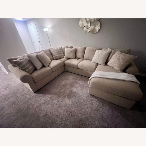 Used Dark Beige Full Family Sectional w Pillows for sale on AptDeco