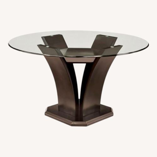 Used Raymour & Flanigan Venice Dark Brown Glass Dining Table for sale on AptDeco