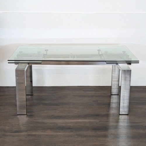 Used Glass and Chrome Extendable Dining Table for sale on AptDeco