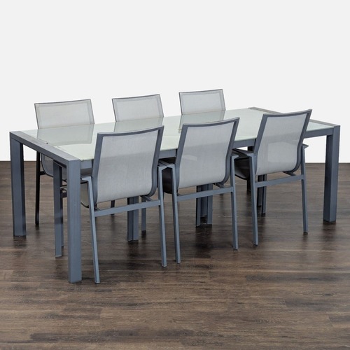 Used Living Spaces 7-Piece Modern Gray Dining Set  for sale on AptDeco