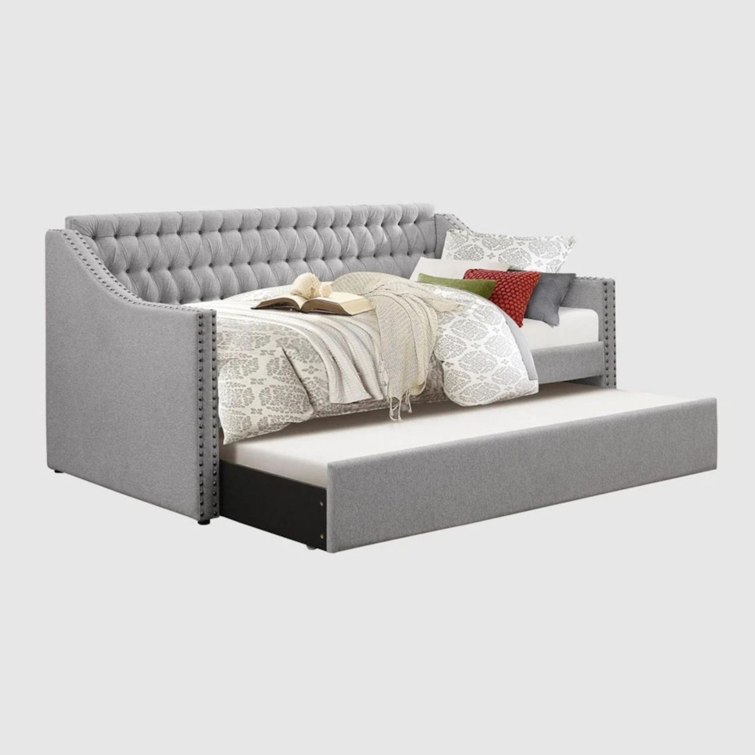 Restoration Hardware Baby and Child Tufted Grey Sleeper Sofa - image-2