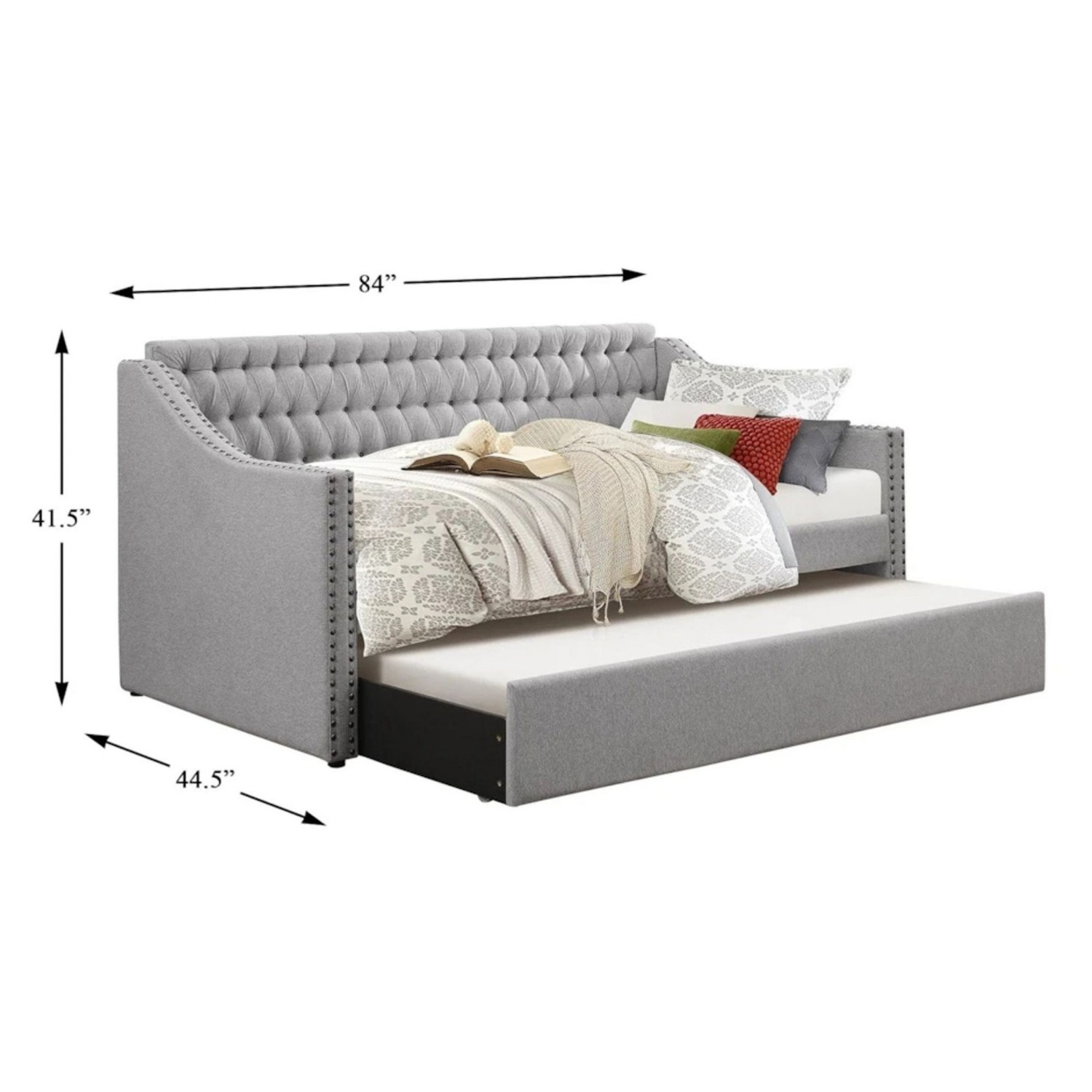 Restoration Hardware Baby and Child Tufted Grey Sleeper Sofa - image-3