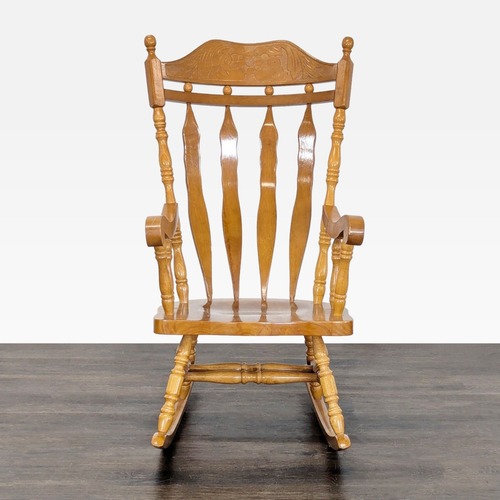 Used Classic Wooden Rocking Chair with Carved Backrest	 for sale on AptDeco