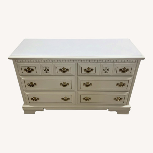 Used White 6 Drawer Dresser Brass Tone Floral Accents for sale on AptDeco