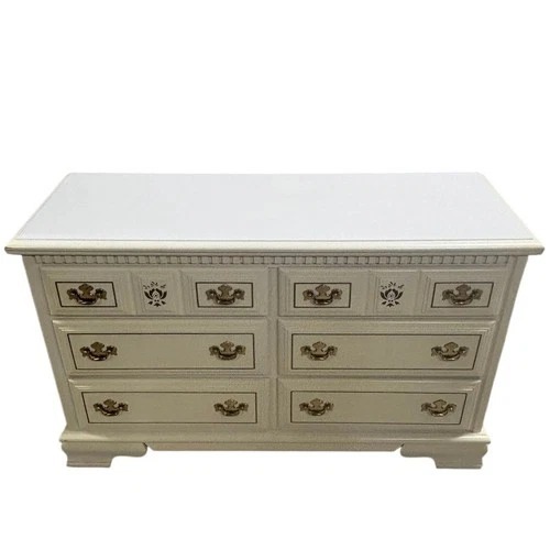 Used White 6 Drawer Dresser Brass Tone Floral Accents for sale on AptDeco