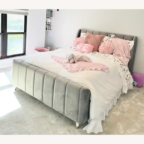 Used Gray Velvet Modern Full Bed for sale on AptDeco