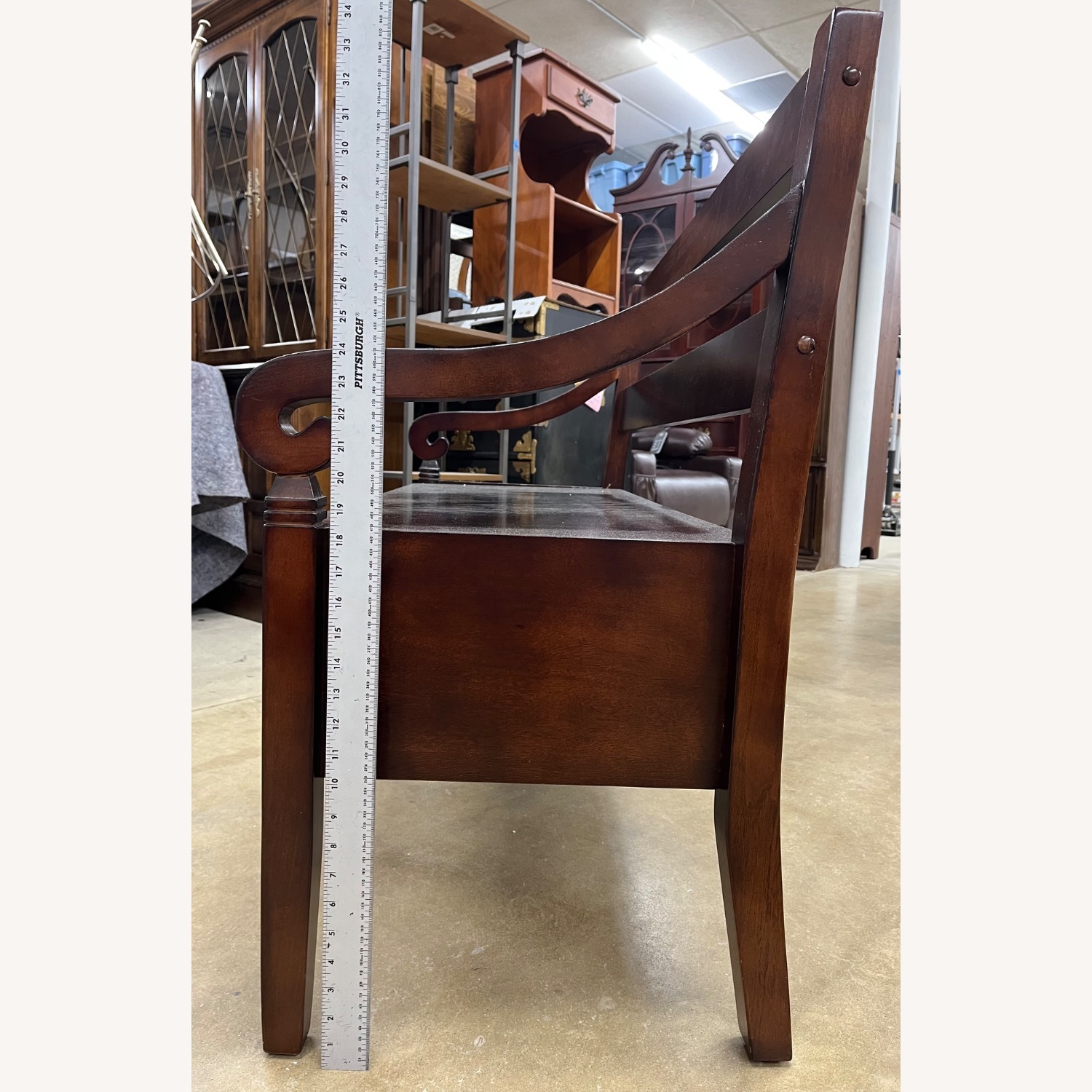 Dark Brown Lift Top Storage Bench with Arms - image-23