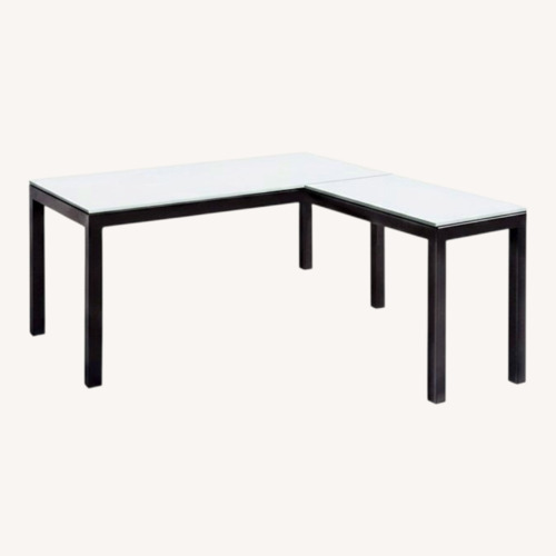 Used Room & Board Parsons L-shaped Metal and Glass Desk for sale on AptDeco