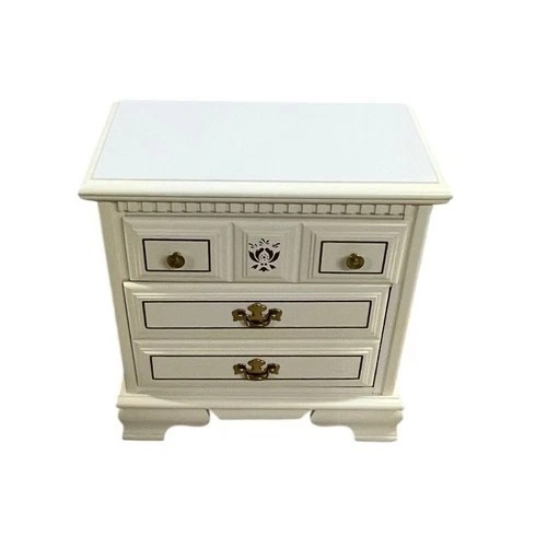 Used White 3 Drawer Nightstand Gold Tone Floral Accent for sale on AptDeco