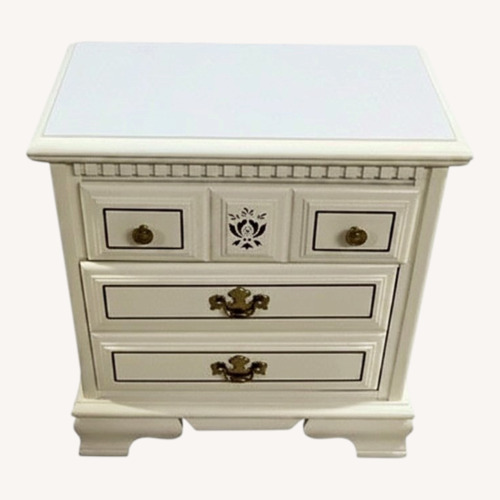 Used White 3 Drawer Nightstand Gold Tone Floral Accent for sale on AptDeco