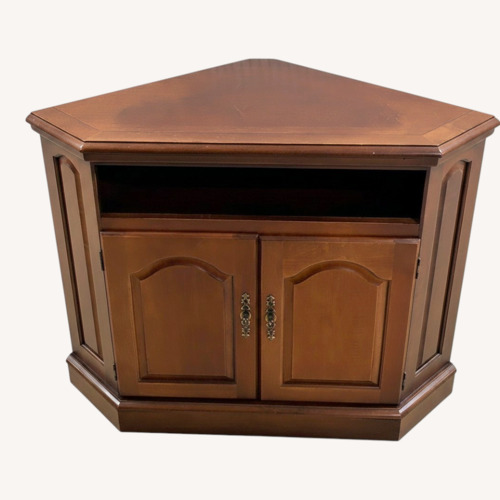 Used Corner TV Stand Cabinet Brown Storage Console for sale on AptDeco