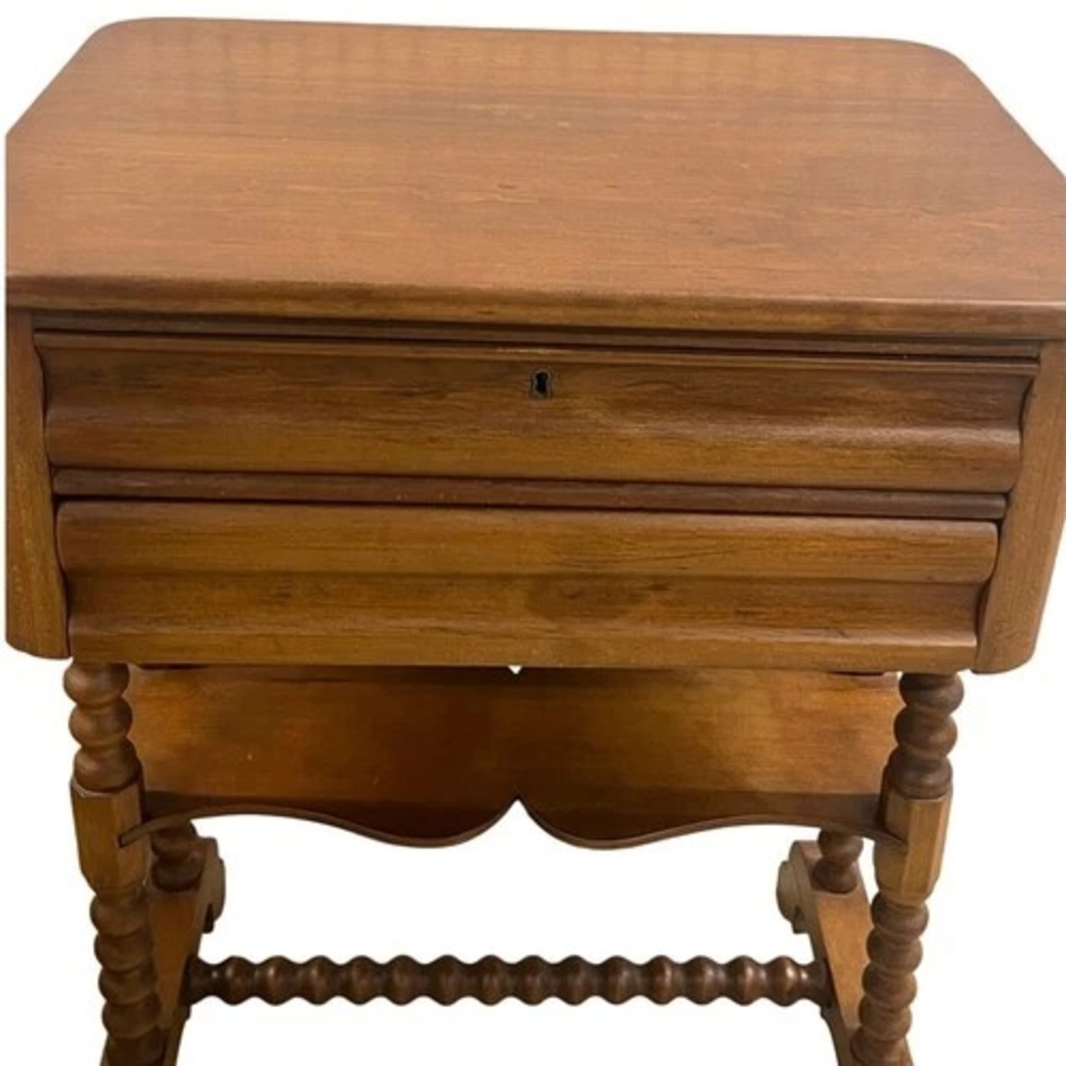 Wood Sewing Work Table 2 Drawers Key Turned Legs - image-6