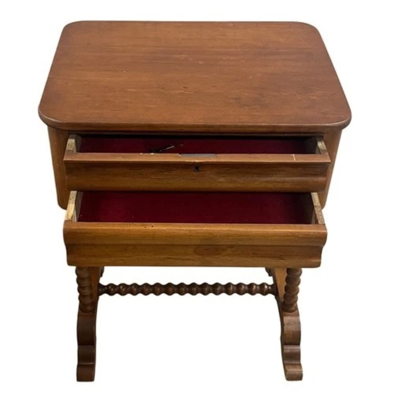 Wood Sewing Work Table 2 Drawers Key Turned Legs - image-2