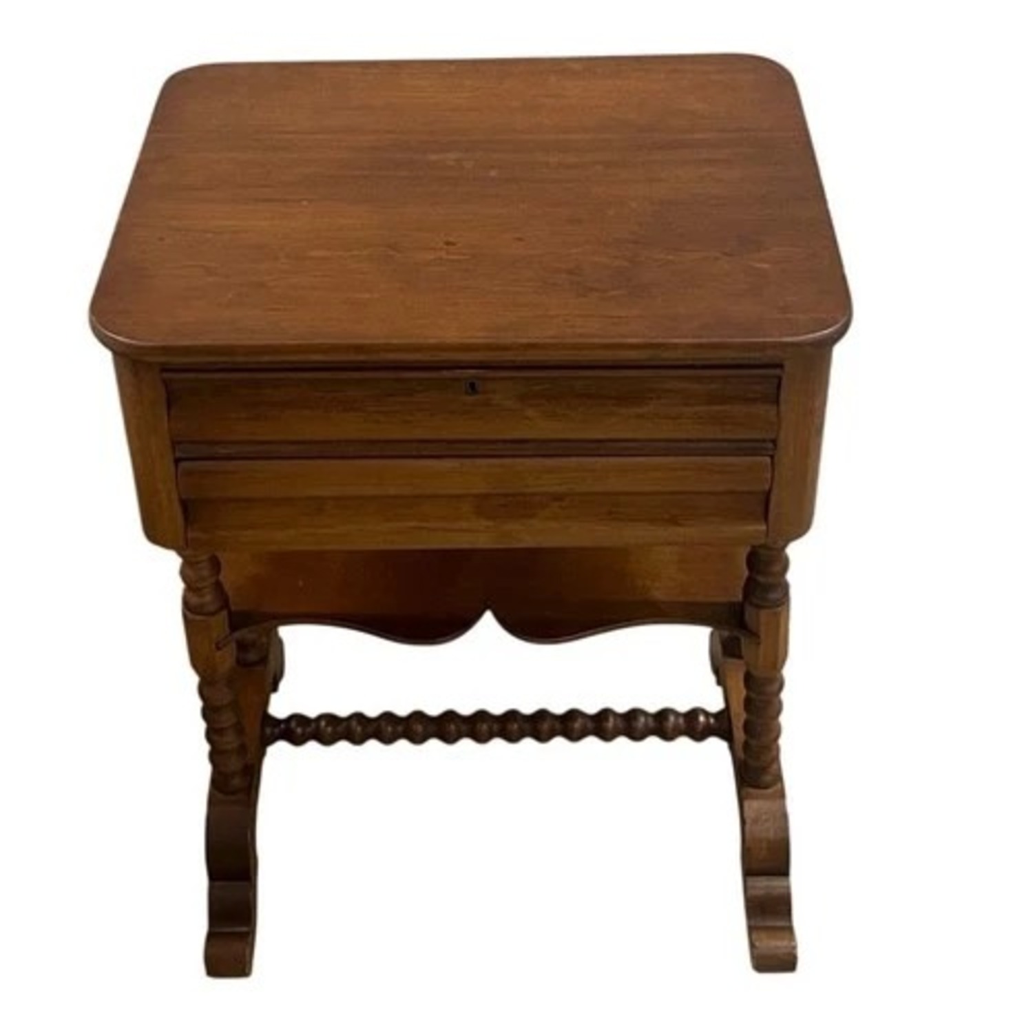 Wood Sewing Work Table 2 Drawers Key Turned Legs - image-4