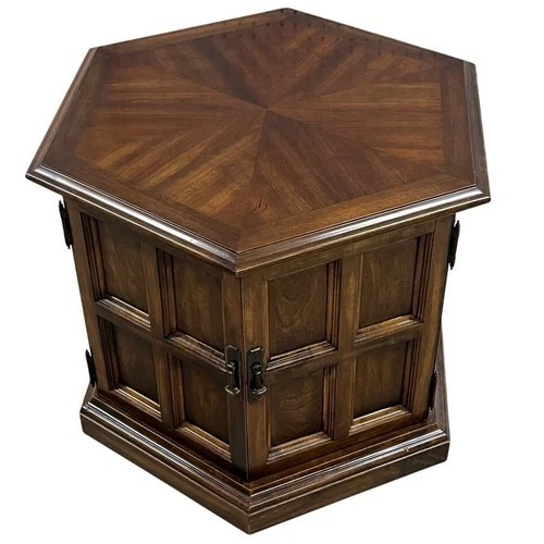 Used Ethan Allen Hexagon Cabinet End Table Wood for sale on AptDeco