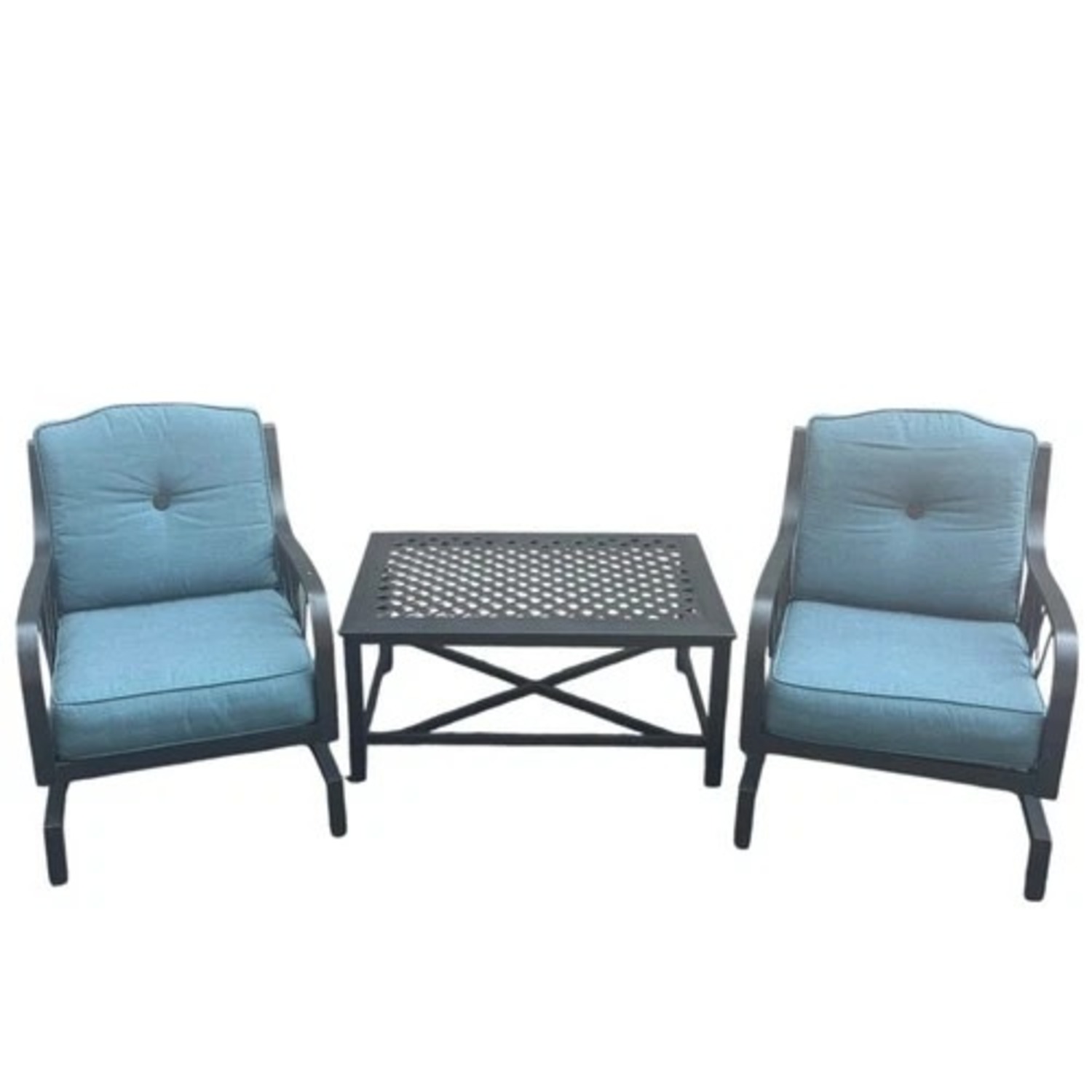 3 Piece Patio Set Blue Sunbrella Cushions Table - image-2