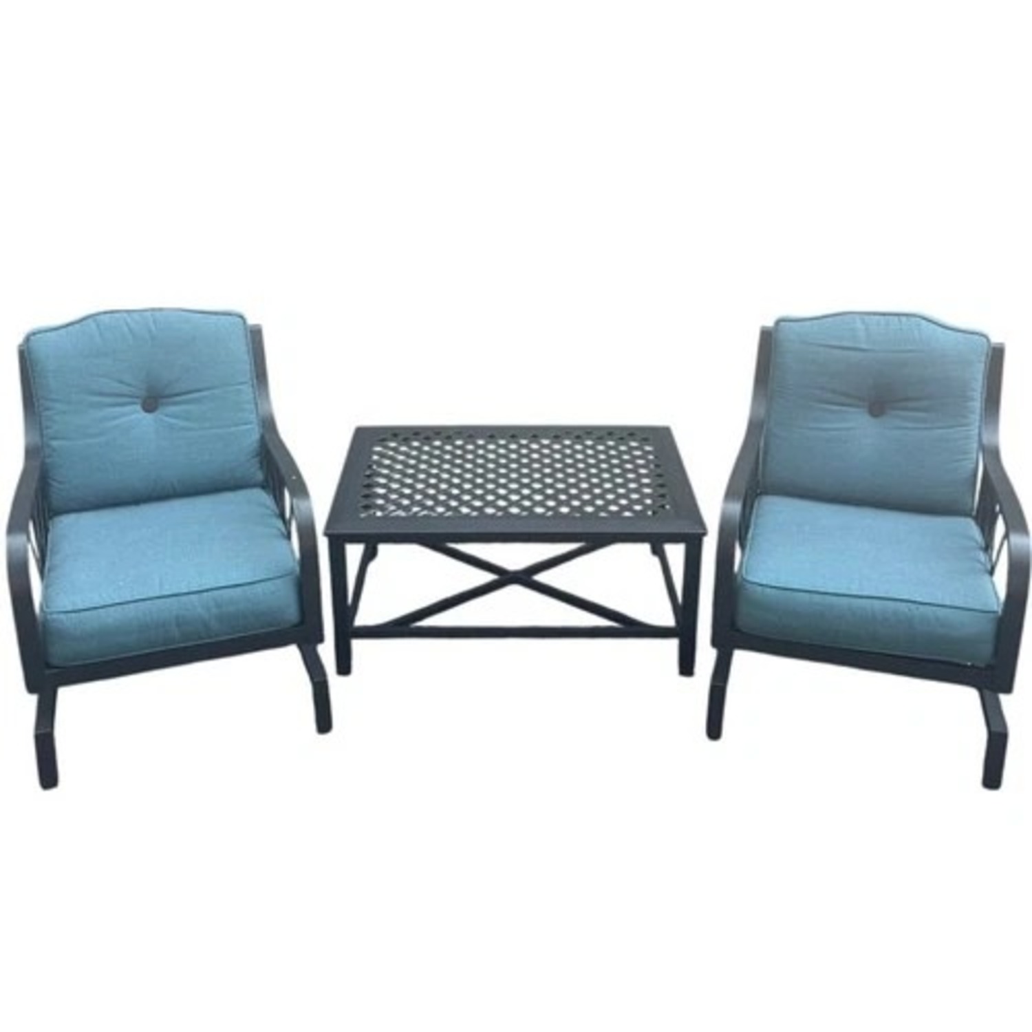 3 Piece Patio Set Blue Sunbrella Cushions Table - image-3