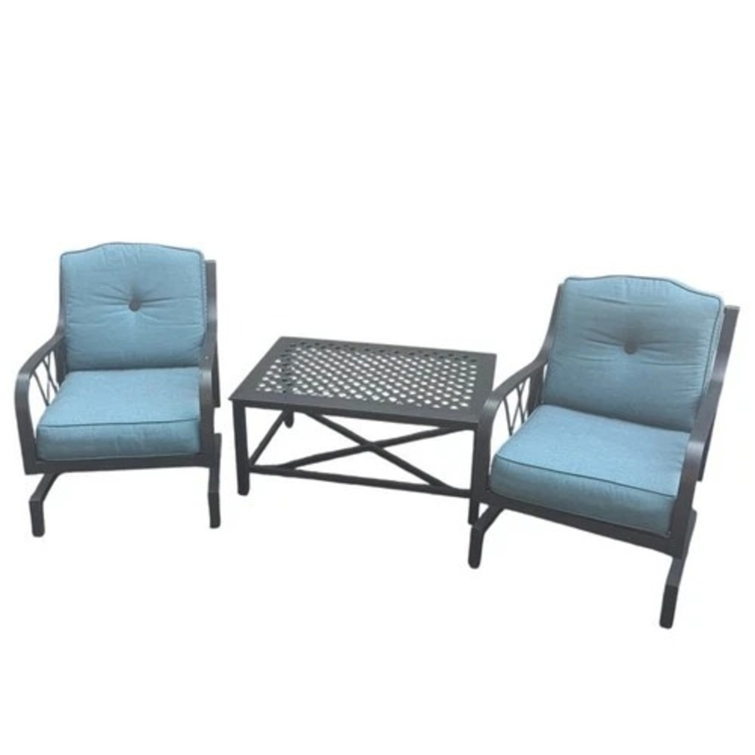 3 Piece Patio Set Blue Sunbrella Cushions Table - image-6