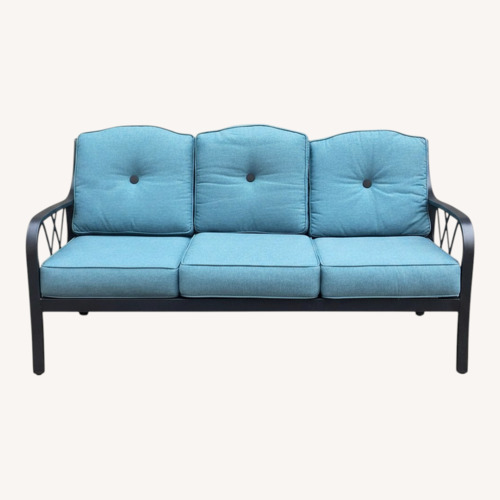 Used 3 Seat Patio Sofa Blue Cushions Metal Frame for sale on AptDeco
