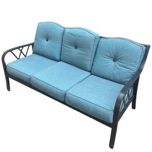 Used 3 Seat Patio Sofa Blue Cushions Metal Frame for sale on AptDeco
