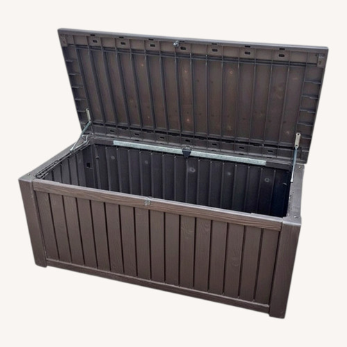 Used Keter Brown Outdoor Storage Bench Deck Box for sale on AptDeco
