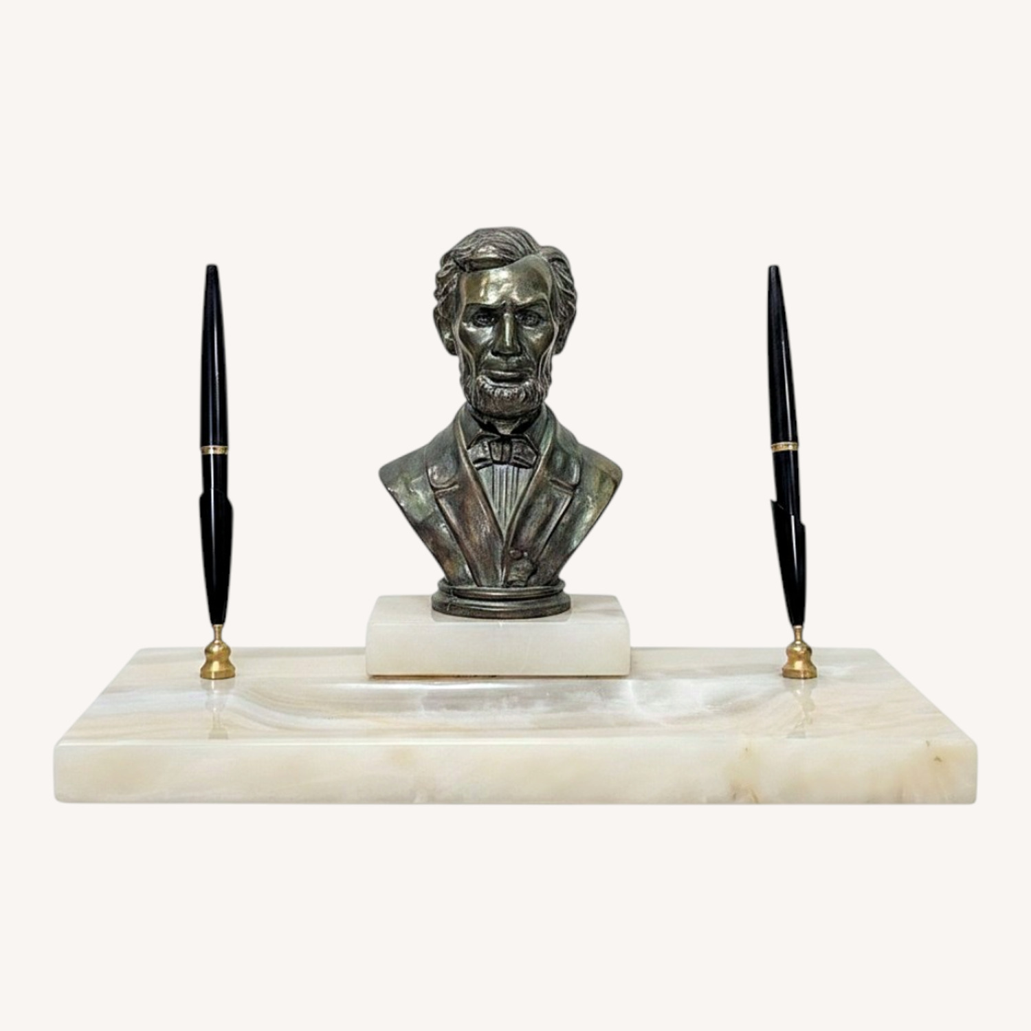 Vintage Marble Pen Set with Lincoln Bust - image-0
