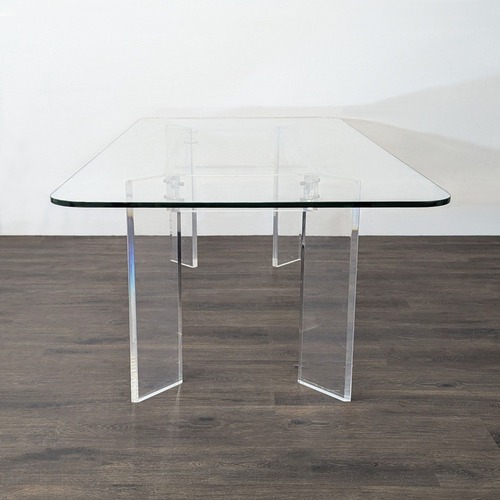 Used Glass Top Dining Table with Acrylic Legs for sale on AptDeco