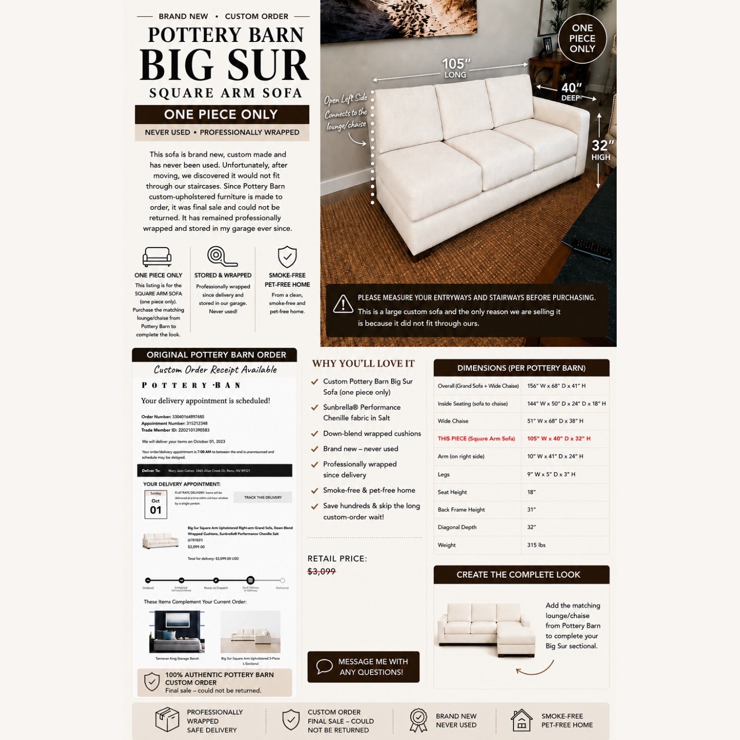 Pottery Barn Big Sur White Fabric 3+ Seater Sofa - image-4
