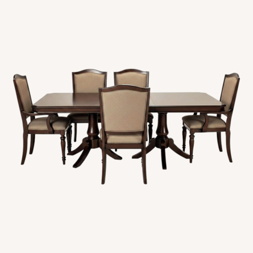 Used Raymour & Flanigan Bay City Studded 7 Piece Dining Set for sale on AptDeco