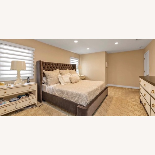 Used Brown Velvet Headboard King Size Bed for sale on AptDeco