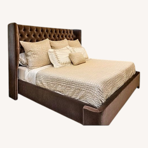 Used Brown Velvet Headboard King Size Bed for sale on AptDeco
