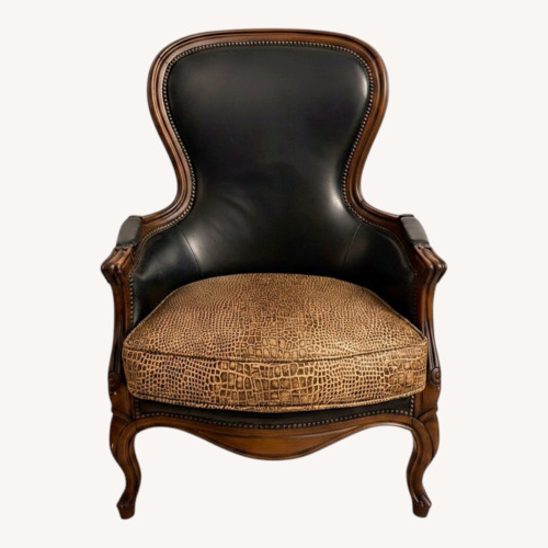 Used Louis XV Chair in Leather Black and Animal Print for sale on AptDeco