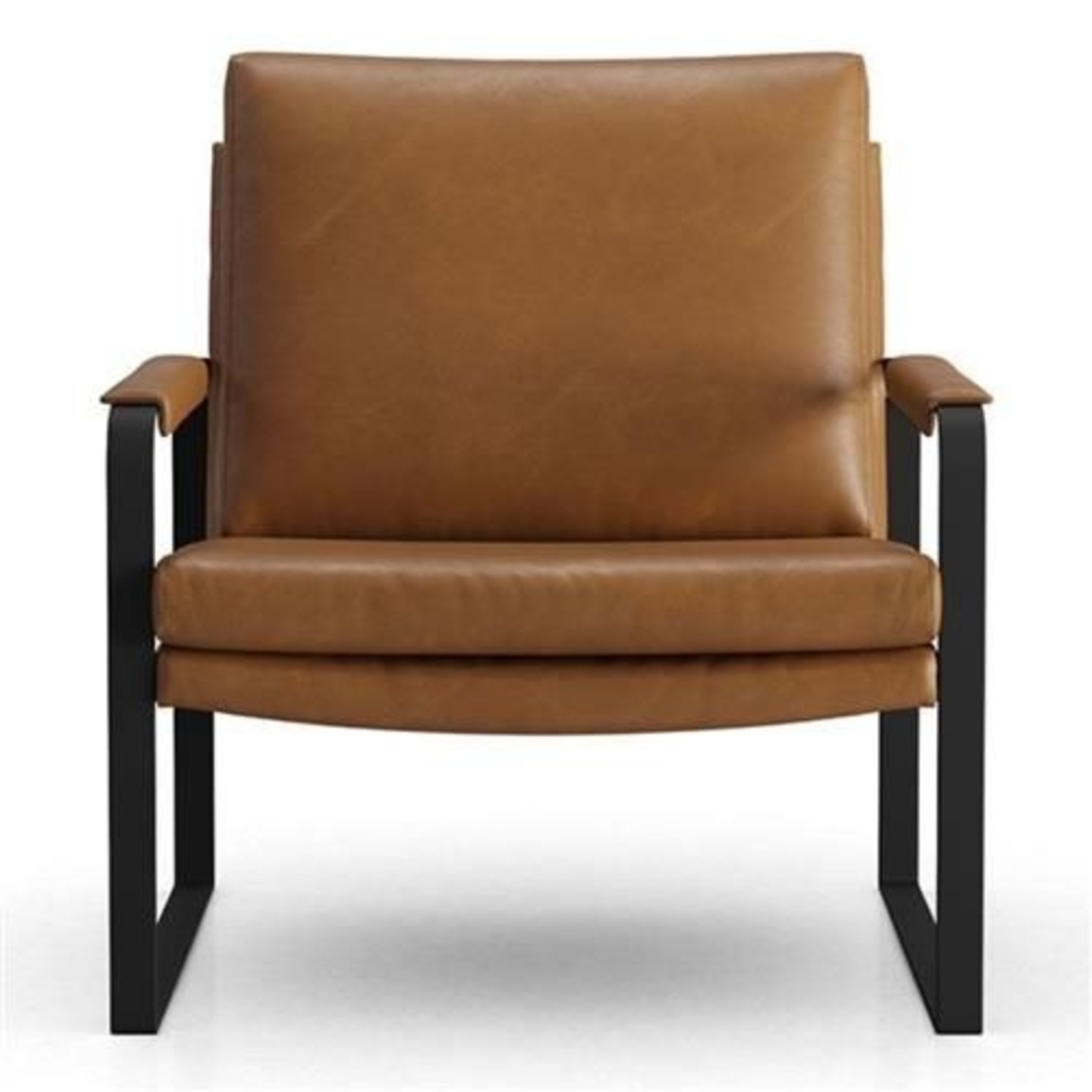 Pair of Modloft Cognac Leather and Steel Armchair - image-4