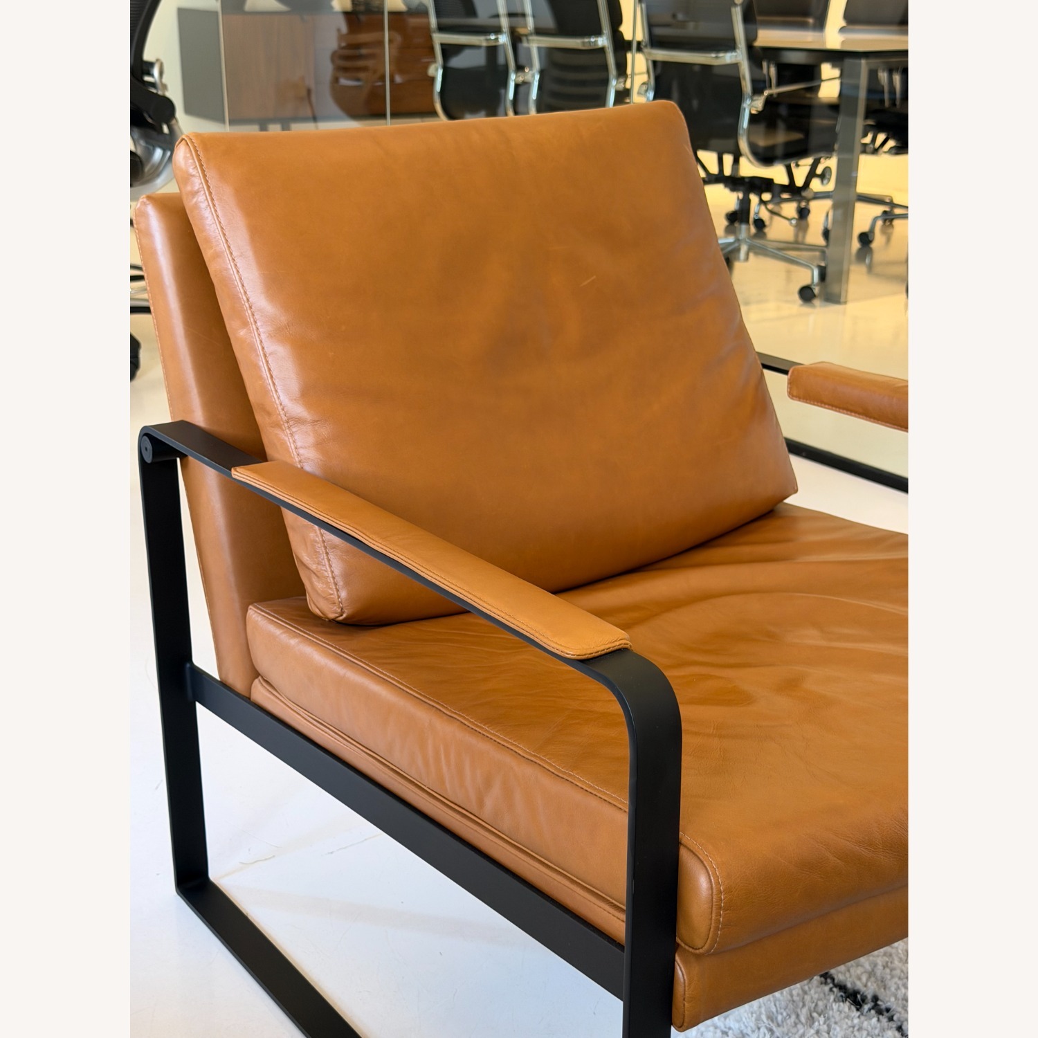 Pair of Modloft Cognac Leather and Steel Armchair - image-2
